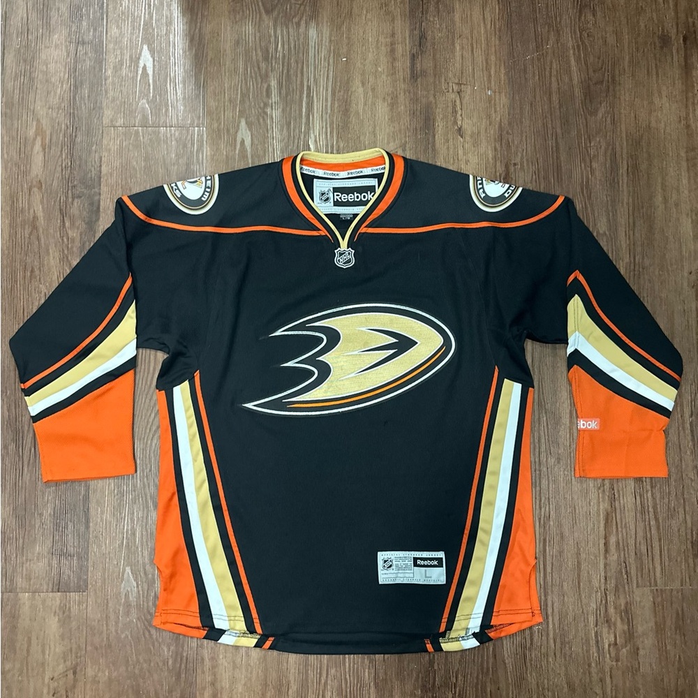 Anaheim Mighty Ducks Jersey Mens L Black NHL Hockey Reebok Sewn